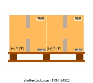 Two boxes on a pallet on a white background, sign for design, vector illustration