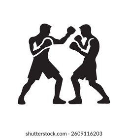 Two boxing athlete masculine man silhouette isolated on transparent white background