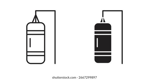 Zwei Boxsacksymbole, eins im Linienstil und eins in massivem Schwarz, einzeln auf Weiß.