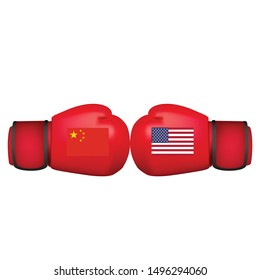 two boxing globes with USA and China flag trade war concept design vector illustrations
