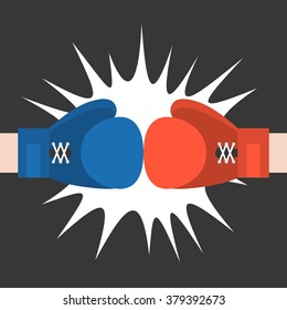 two boxing glove strike, flat design