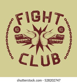 two boxing gloves is hitting together.Fight club.Vintage style.Prints design for t-shirts