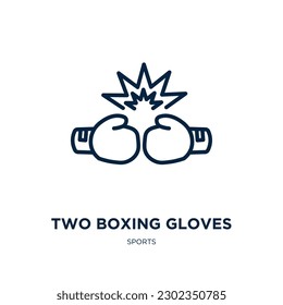 two boxing gloves icon from sports collection. Thin linear two boxing gloves, ring, competition outline icon isolated on white background. Line vector two boxing gloves sign, symbol for web and mobile