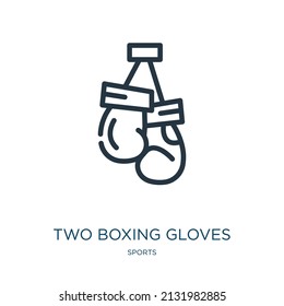 two boxing gloves thin line icon. competition, boxing linear icons from sports concept isolated outline sign. Vector illustration symbol element for web design and apps.