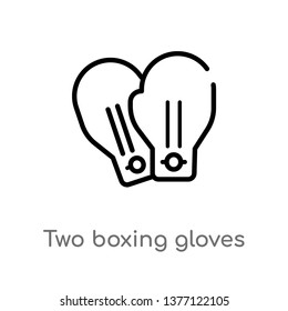 two boxing gloves vector line icon. Simple element illustration. two boxing gloves outline icon from sports concept. Can be used for web and mobile