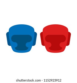 Two boxing helmets. Red and blue boxing helmets. Vector illustration isolated on white background. Vector illustration. Sports inventory. Sport. EPS 10.