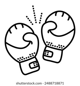 Two boxing mitts, gloves. Vector black line illustration, icon of sport accessories, editable stroke