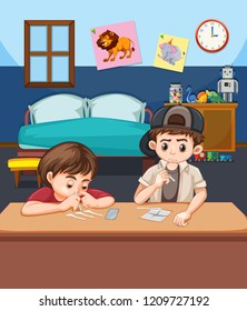 Two boy snorting cocaine illustration