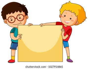 Ilustración de plantillas de papel en blanco y dos niños