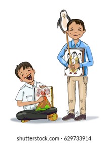 Two boys with books. Educational concept illustration