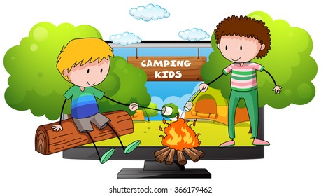 Two Boys At The Camp Ground Illustration