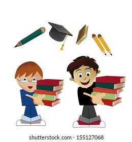 two boys carrying some books going back to school