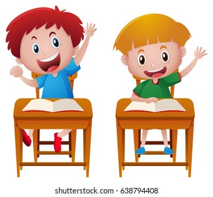 Two boys in classroom illustration
