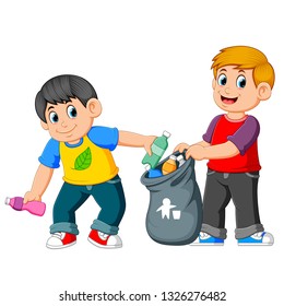 Two Boys Collecting Rubbish