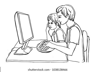 two boys at the computer