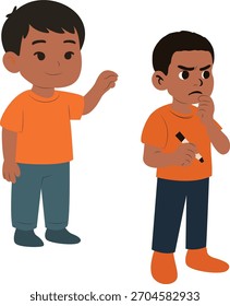 Dos chicos con expresiones contrastantes, un chico ofrece o explica algo. El otro chico parece pensativo o escéptico.
