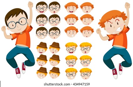 Two boys with different facial expressions illustration