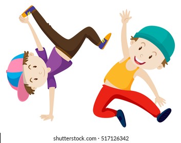 Two boys doing breakdance illustration