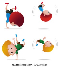 Two boys doing flipping illustration