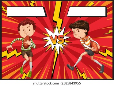 Two boys face off in a football match