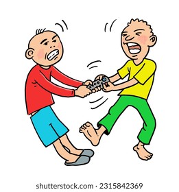 Two boys fight over the remote control