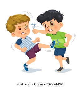 Two boys fighting. Cartoon vector illustration isolated on white background.