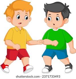 Two boys fighting each other of illustration