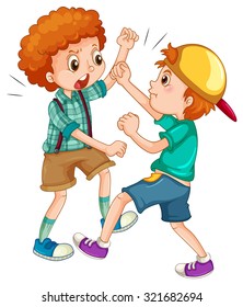 Two boys fighting each other illustration