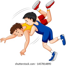 Two boys fighting judo wrestling on sport competition illustration