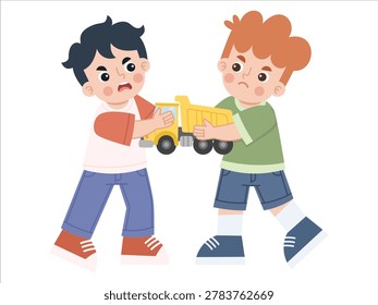 Two Boys Fighting Over Toy Truck