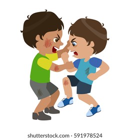 Two Boys Fighting And Scratching, Part Of Bad Kids Behavior And Bullies Series Of Vector Illustrations With Characters Being Rude And Offensive