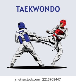 Two Boys Fighting in Taekwondo Competition Illustration Vector.