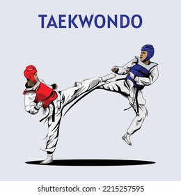 Two Boys Fighting in Taekwondo Competition Illustration Vector.