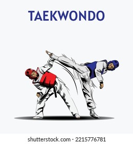 Two Boys Fighting in Taekwondo Competition Illustration Vector.