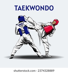 Zwei Jungen kämpfen in Taekwondo Wettbewerb Illustration Vector.