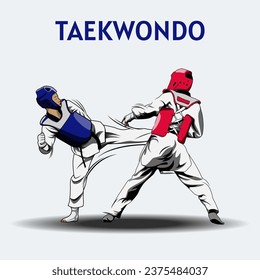 Two Boys Fighting in Taekwondo Competition Illustration Vector.