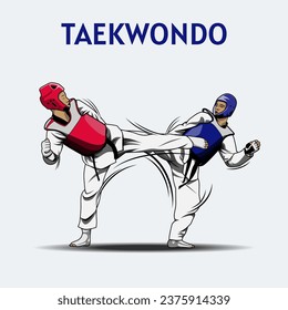 Two Boys Fighting in Taekwondo Competition Illustration Vector.