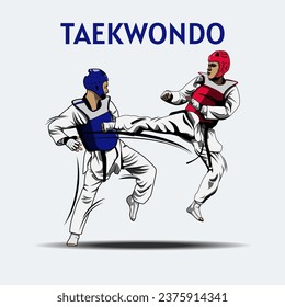 Dos niños peleando en el vector de ilustración de la competencia de Taekwondo.