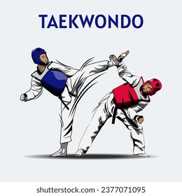 Dos niños peleando en el vector de ilustración de la competencia de Taekwondo.