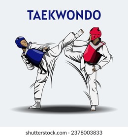 Two Boys Fighting in Taekwondo Competition Illustration Vector.