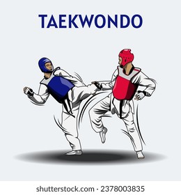 Two Boys Fighting in Taekwondo Competition Illustration Vector.