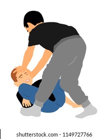 Dos niños luchan contra la silueta vectorial. Dos jóvenes hermanos luchan contra la ilustración vectorial. Terror infantil enojado. Golpeando y golpeando la calle después de la escuela. Matón abusó del vecino chico. Comportamiento problemático infantil.