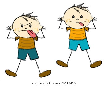 Two boys grimacing - vector illustration