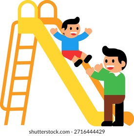 Two boys having fun on a slide