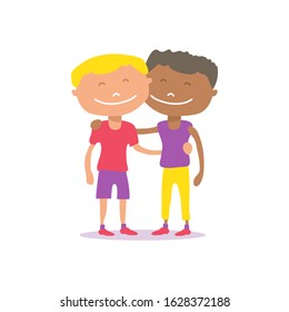 Two boys and heart isolated on white background. Gay couple. African Valentines Day vector illustration. LGBT pride sign. Gay pride symbol. Flat design.