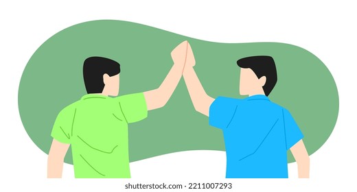 two boys high-fived each other. the concept of friendship, best friend, intimacy, relationship, etc. flat vector illustration
