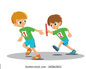 Two boys involved in the relay. Vector Illustration