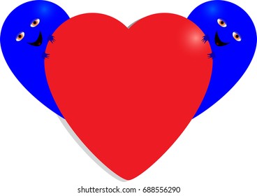 Two boys look from behind their heart; vector illustration