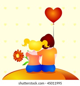 Two boys in love and embrace, background vector for Valentine's Day