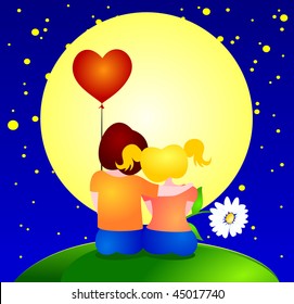 Two boys in love and embrace, background vector for Valentine's Day